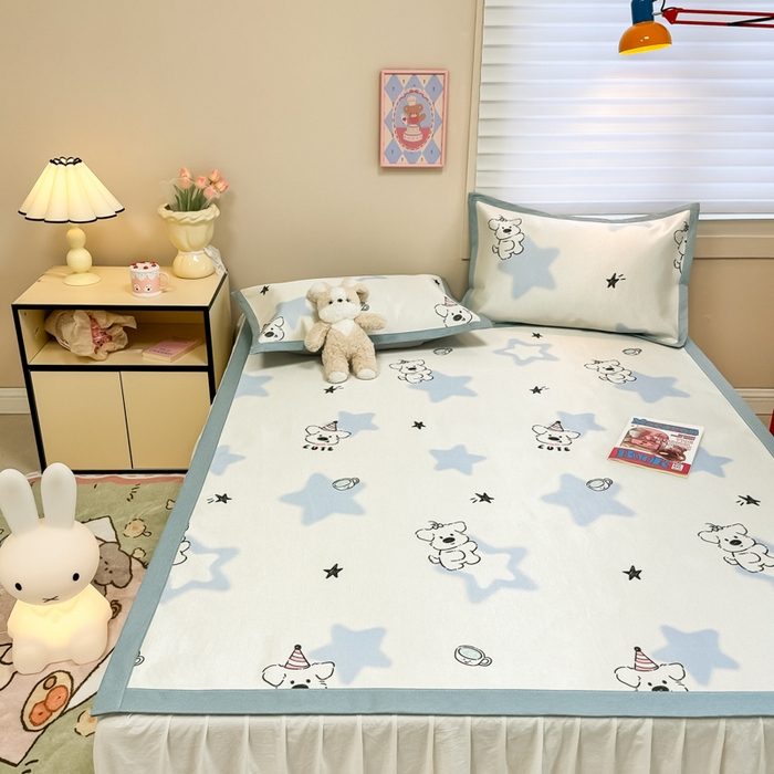 91家纺网 家纺一手货源 找家纺 2025新款慕尚600D数码印花冰丝凉席 星星狗