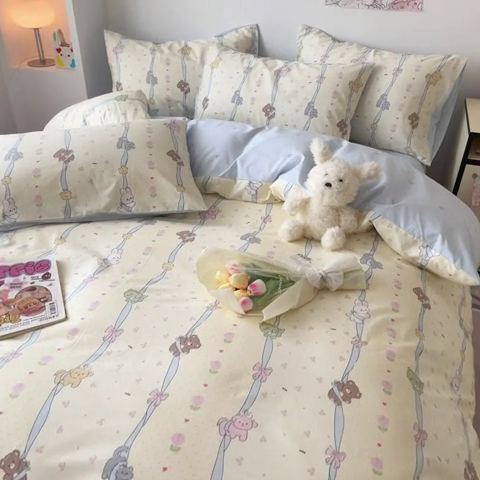 91家纺网 家纺一手货源 找家纺 慕尚 2025新款13070全棉小清新四件套 冒险家熊