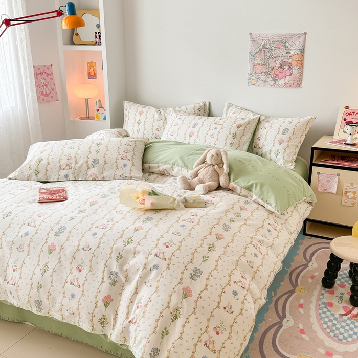 91家纺网 家纺一手货源 找家纺 慕尚 2025新款13070全棉小清新四件套 兔兔奇遇