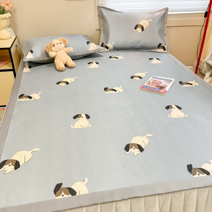 91家纺网 家纺一手货源 找家纺 2025新款慕尚600D数码印花冰丝凉席 淘气狗