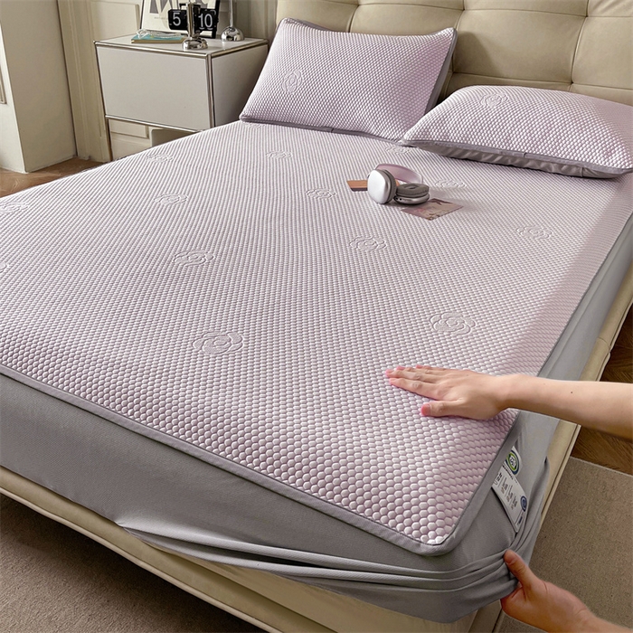 91家纺网 家纺一手货源 找家纺 2024新款抗菌凉豆豆提花床笠款凉席-花朵系列 花朵-冰藤紫