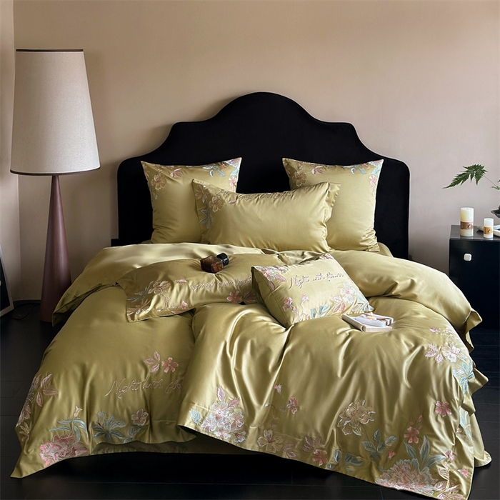 91家纺网 家纺一手货源 找家纺 鹿班家居 2024新款100支长绒棉精致刺绣系列四件套—去野标准会员-20 去野-月蓉黄