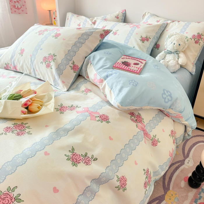 91家纺网 家纺一手货源 找家纺 慕尚 2025新款13070全棉小清新四件套 花朵丛中