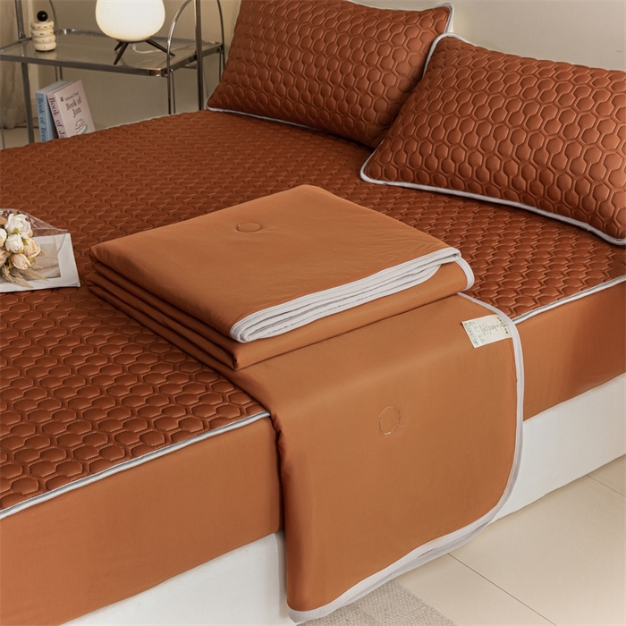 91家纺网 家纺一手货源 找家纺 欧邦 新款纯色A类凉感丝乳胶床笠三件套 椰棕色