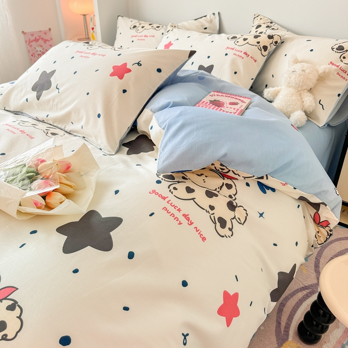 91家纺网 家纺一手货源 找家纺 慕尚 2025新款13070全棉小清新四件套 哈利狗