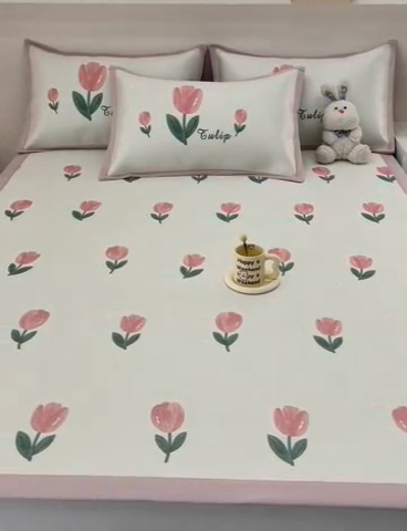 91家纺网 家纺一手货源 找家纺 全季家居 2024新款5A抗菌小清新数码印花冰藤席 床席款-郁金香