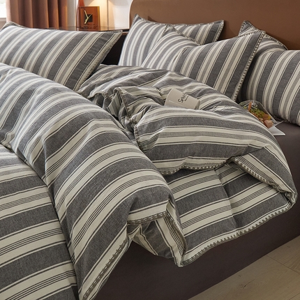 91家纺网 家纺一手货源 找家纺 莱登卡奴 2024新款全棉色织水洗棉贝壳绣系列四件套 贝壳绣-布莱格灰