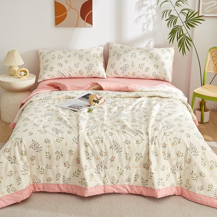 91家纺网 家纺一手货源 找家纺 海洋家纺 2025新款A类里外全棉棉花夏被四件套 风格二 碧叶粉黛