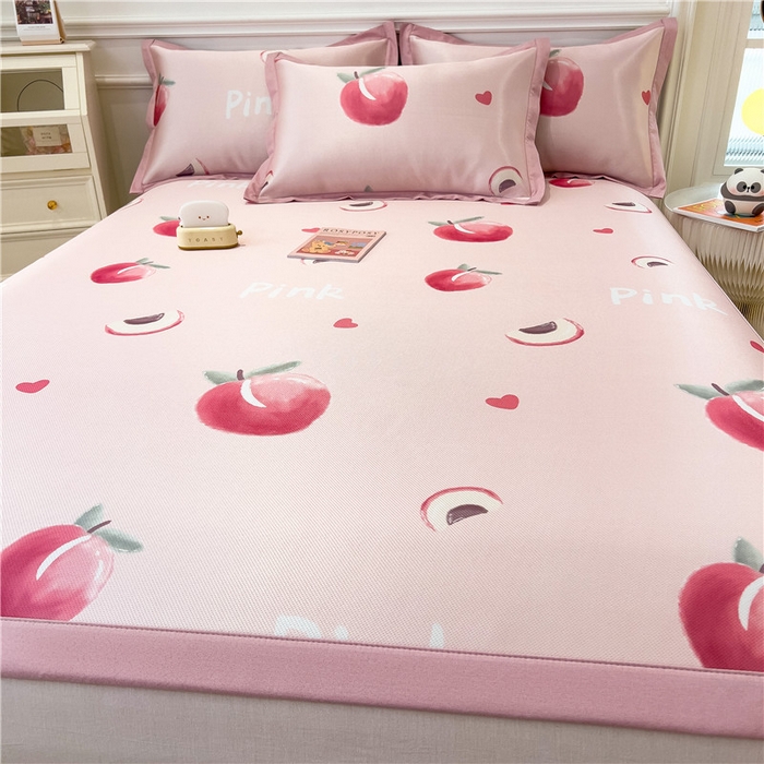 91家纺网 家纺一手货源 找家纺 孩子王家纺 2024新款凉感卡通冰丝席-成人款 粉桃桃