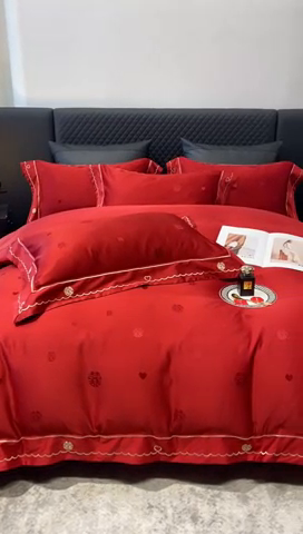 91家纺网 家纺一手货源 找家纺 优悦生活馆 2024新款提花婚庆四件套 千禧缘