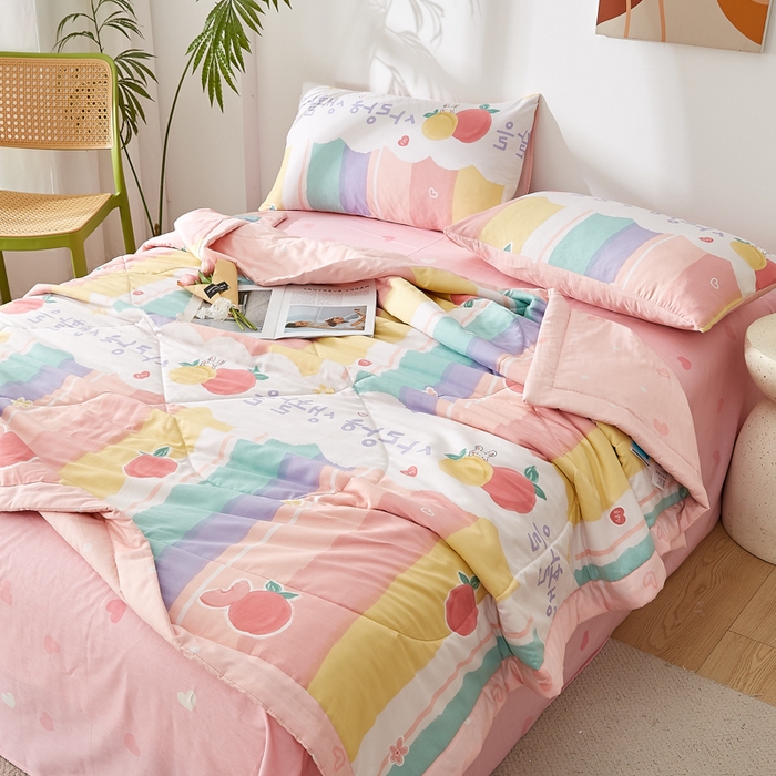 91家纺网 家纺一手货源 找家纺 海洋家纺 2025新款A类里外全棉棉花夏被四件套 风格二 彩虹糖