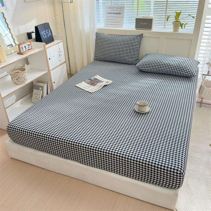91家纺网 家纺一手货源 找家纺 北欧良品 2024新款水洗棉单品床笠、床单--格纹款（床笠、床单） 黑白小格