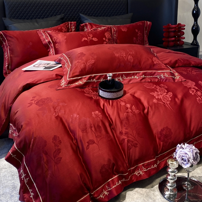 91家纺网 家纺一手货源 找家纺 优悦生活馆 2024新款提花婚庆四件套 玫瑰之约