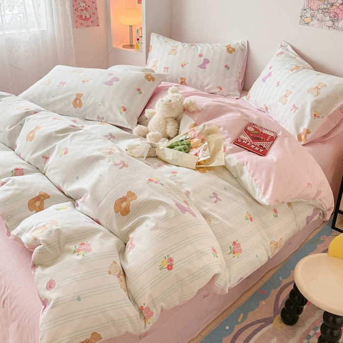 91家纺网 家纺一手货源 找家纺 慕尚 2025新款13070全棉小清新四件套 bear熊