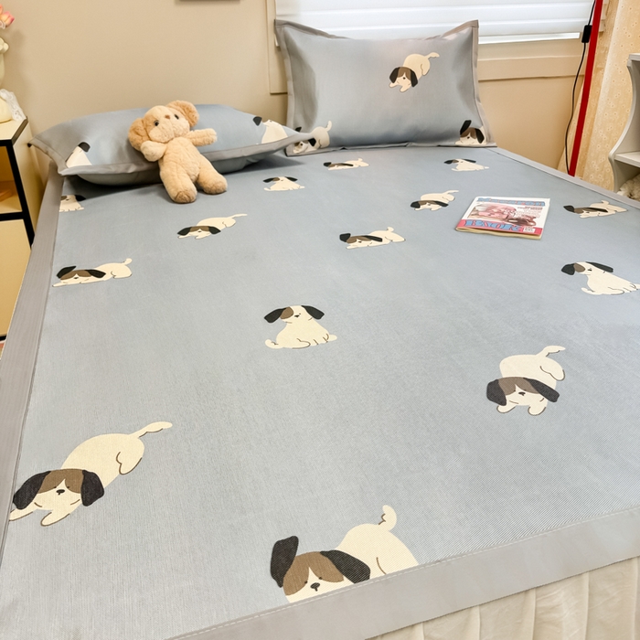 91家纺网 家纺一手货源 找家纺 2025新款慕尚600D数码印花冰丝凉席 淘气狗