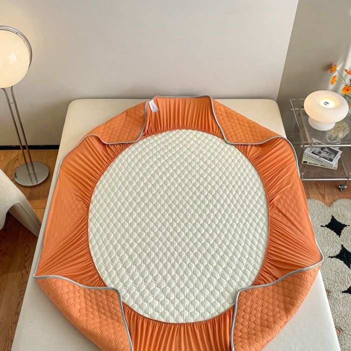 91家纺网 家纺一手货源 找家纺 欧邦 新款纯色A类凉感丝乳胶床笠三件套 南瓜色