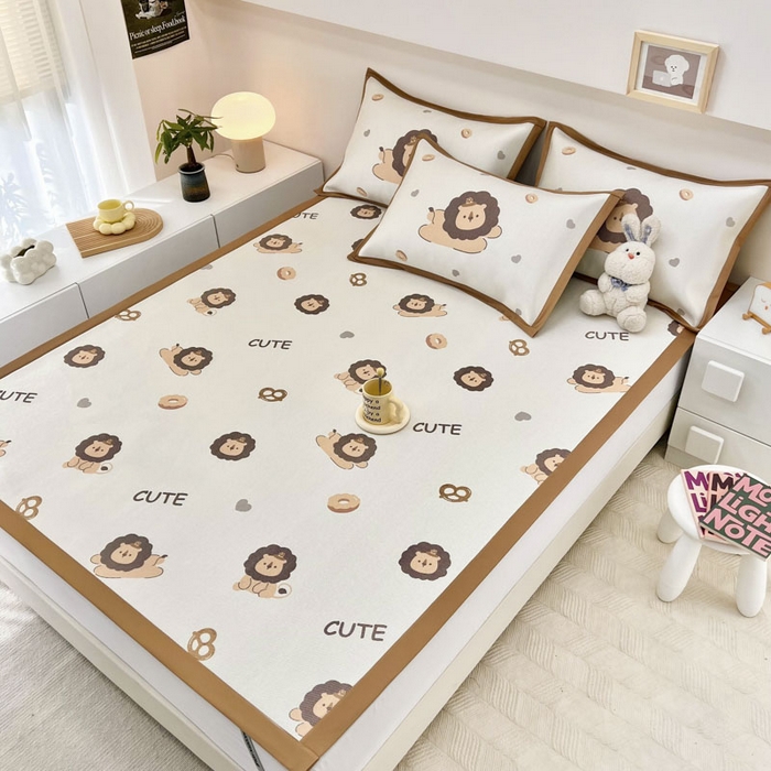 91家纺网 家纺一手货源 找家纺 全季家居 2024新款5A抗菌小清新数码印花冰藤席 床席款-小狮子