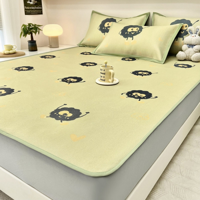 91家纺网 家纺一手货源 找家纺 全季家居 2024新款5A抗菌小清新数码印花冰藤席 床笠款-小煤球