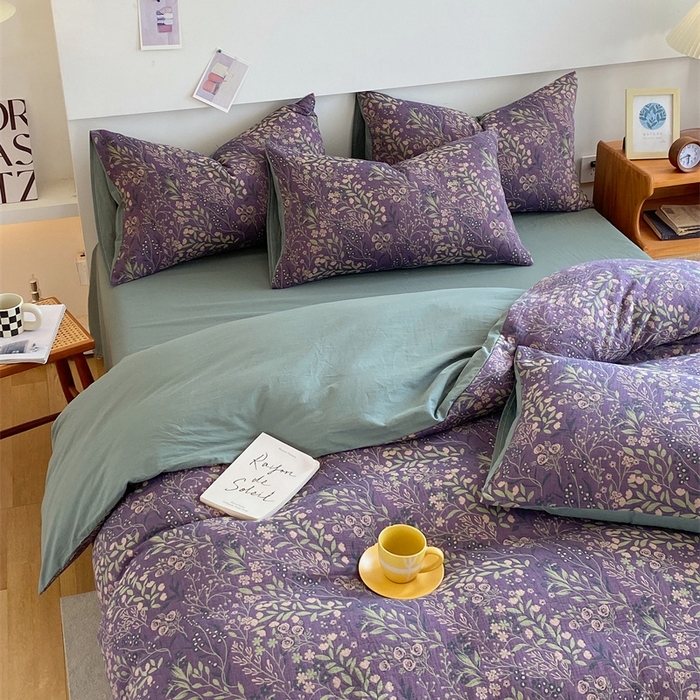 91家纺网 家纺一手货源 找家纺 2024新款全棉纯棉双层纱三层纱立体提花四件套 美好旋律