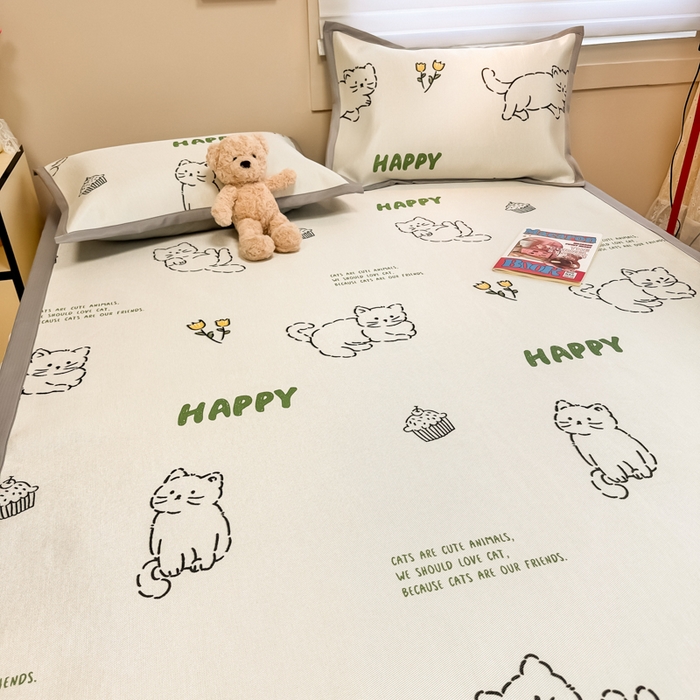 91家纺网 家纺一手货源 找家纺 2025新款慕尚600D数码印花冰丝凉席 慵懒猫