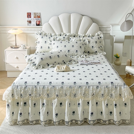 91家纺网 家纺一手货源 找家纺 （总）宜凡家纺 2024新款全棉印花单层床裙系列三件套