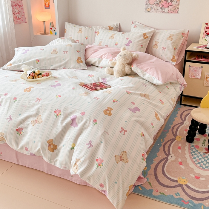 91家纺网 家纺一手货源 找家纺 慕尚 2025新款13070全棉小清新四件套 bear熊