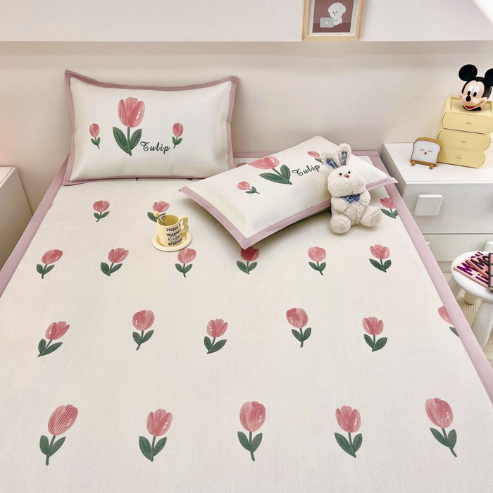 91家纺网 家纺一手货源 找家纺 全季家居 2024新款5A抗菌小清新数码印花冰藤席 床席款-郁金香