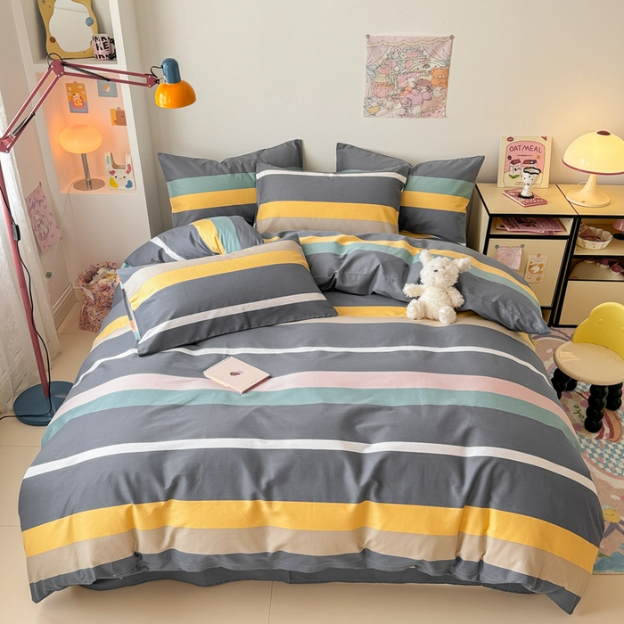 91家纺网 家纺一手货源 找家纺 慕尚 2025新款13070全棉小清新四件套 素条