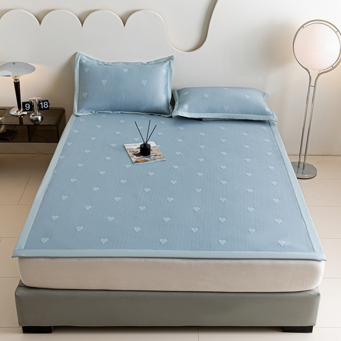 91家纺网 家纺一手货源 找家纺 航途席业 2025新款凉席凉豆豆软席床席款 心相印-海盐蓝