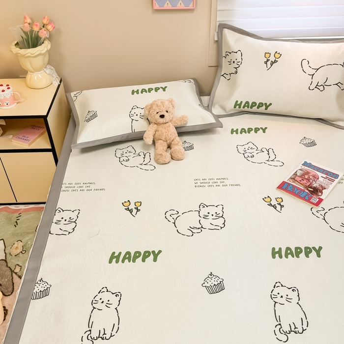 91家纺网 家纺一手货源 找家纺 2025新款慕尚600D数码印花冰丝凉席 慵懒猫