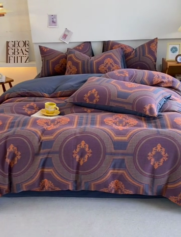 91家纺网 家纺一手货源 找家纺 2024新款全棉纯棉双层纱三层纱立体提花四件套 汉塞尔