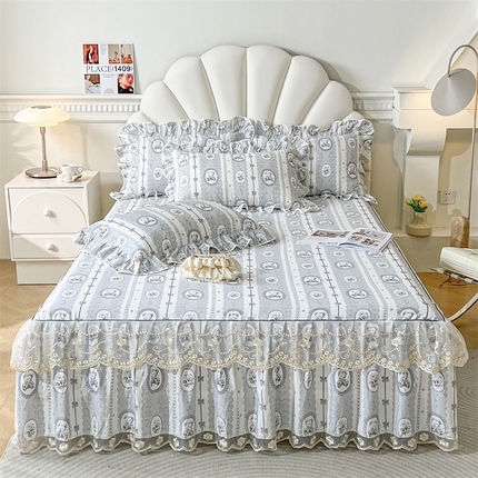 宜凡家纺 2024新款全棉印花单层床裙系列四件套 法式熊