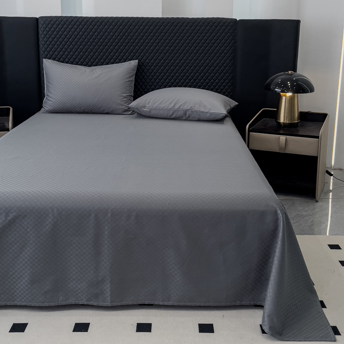 91家纺网 家纺一手货源 找家纺 金鑫汇 2024新款提花小方格全棉套件单品系列-单床单 深灰