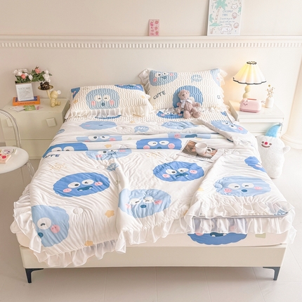 91家纺网 家纺一手货源 找家纺 （总）康纳利 2024新款乳胶床笠印花款花边乳胶凉席三件套夏被四件套乳胶席子