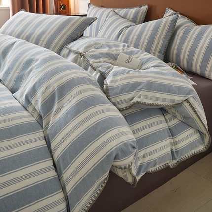 91家纺网 家纺一手货源 找家纺 莱登卡奴 2024新款全棉色织水洗棉贝壳绣系列四件套 贝壳绣-布莱格兰