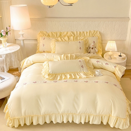 91家纺网 家纺一手货源 找家纺 （总）逸尚阁2024新款水洗磨毛花边刺绣四件套-慕斯