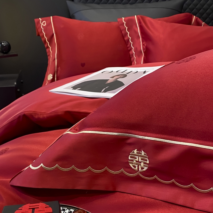 91家纺网 家纺一手货源 找家纺 优悦生活馆 2024新款提花婚庆四件套 千禧缘