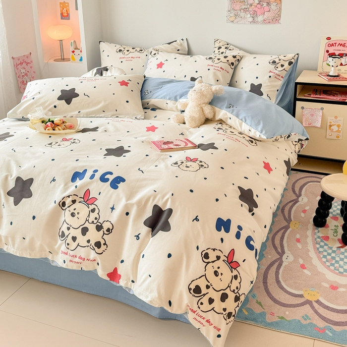 91家纺网 家纺一手货源 找家纺 慕尚 2025新款13070全棉小清新四件套 哈利狗