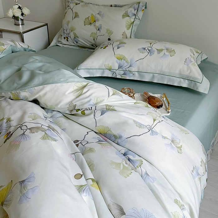 91家纺网 家纺一手货源 找家纺 氧家 2025新款莱赛尔天丝数码印花四件套宽边断角工艺（礼盒装）谷兰