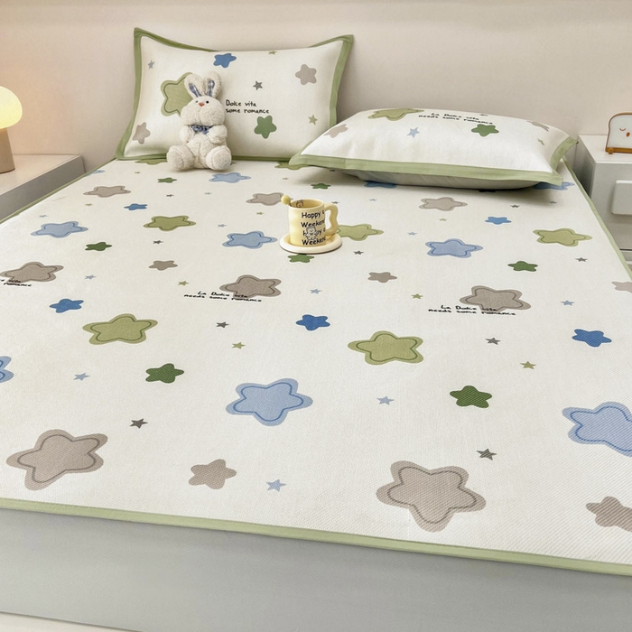 91家纺网 家纺一手货源 找家纺 全季家居 2024新款5A抗菌小清新数码印花冰藤席 床笠款-彩色星星