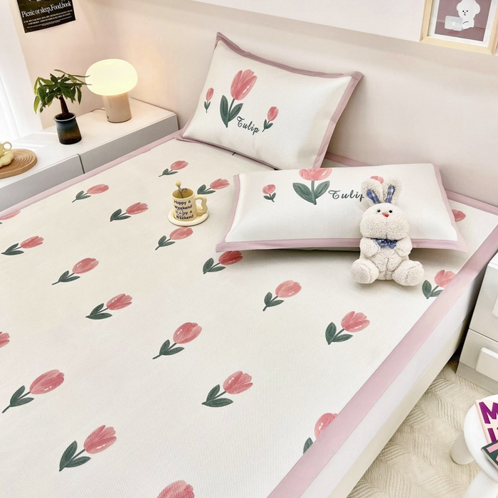 91家纺网 家纺一手货源 找家纺 全季家居 2024新款5A抗菌小清新数码印花冰藤席 床席款-郁金香