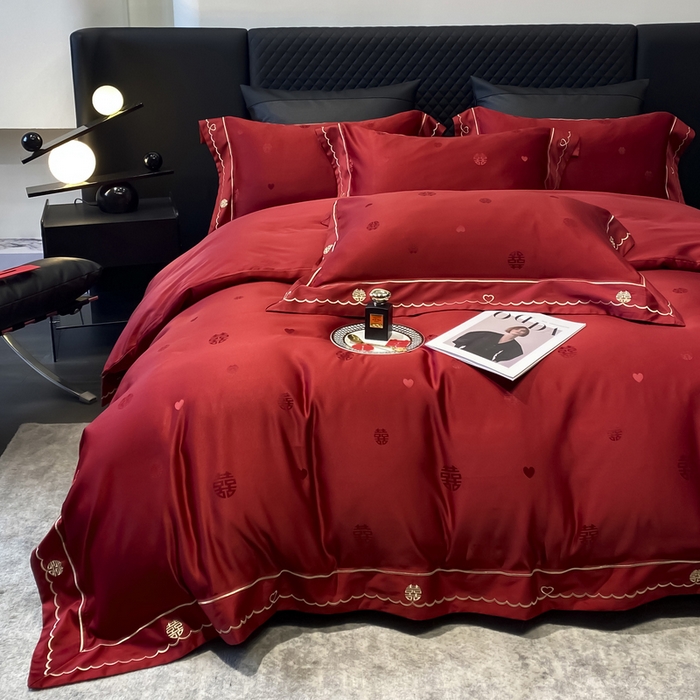 91家纺网 家纺一手货源 找家纺 优悦生活馆 2024新款提花婚庆四件套 千禧缘