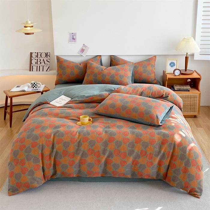 91家纺网 家纺一手货源 找家纺 2024新款全棉纯棉双层纱三层纱立体提花四件套 春日密语