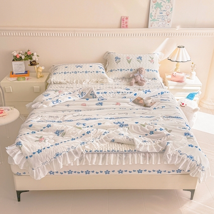 91家纺网 家纺一手货源 找家纺 （总）康纳利 2024新款乳胶床笠印花款花边乳胶凉席三件套夏被四件套乳胶席子