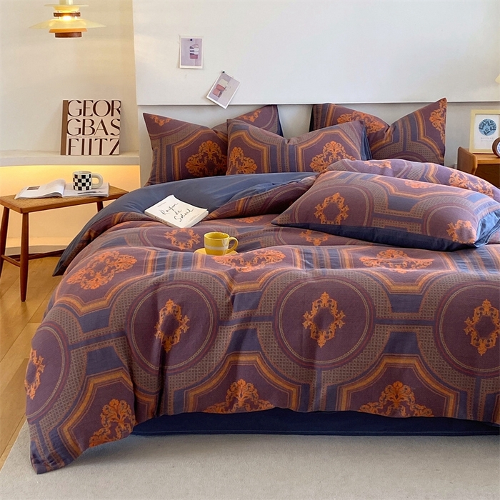 91家纺网 家纺一手货源 找家纺 2024新款全棉纯棉双层纱三层纱立体提花四件套 汉塞尔