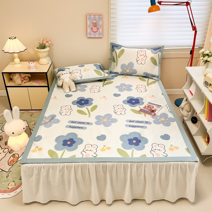 91家纺网 家纺一手货源 找家纺 2025新款慕尚600D数码印花冰丝凉席 甜心兔