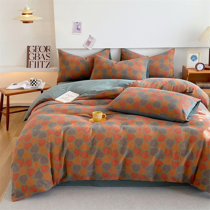 91家纺网 家纺一手货源 找家纺 2024新款全棉纯棉双层纱三层纱立体提花四件套 春日密语