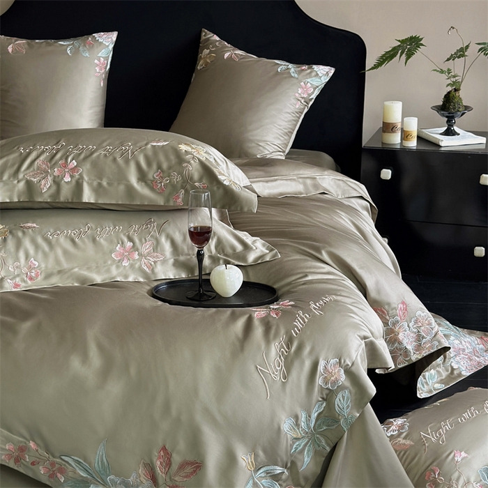 91家纺网 家纺一手货源 找家纺 鹿班家居 2024新款100支长绒棉精致刺绣系列四件套—去野标准会员-20 去野-瓦松绿