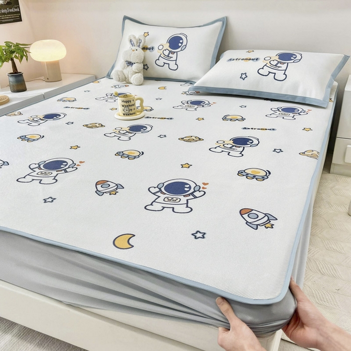 91家纺网 家纺一手货源 找家纺 全季家居 2024新款5A抗菌小清新数码印花冰藤席 床笠款-星空世界