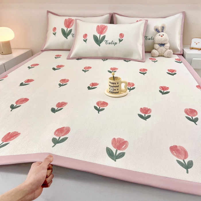 91家纺网 家纺一手货源 找家纺 全季家居 2024新款5A抗菌小清新数码印花冰藤席 床席款-郁金香